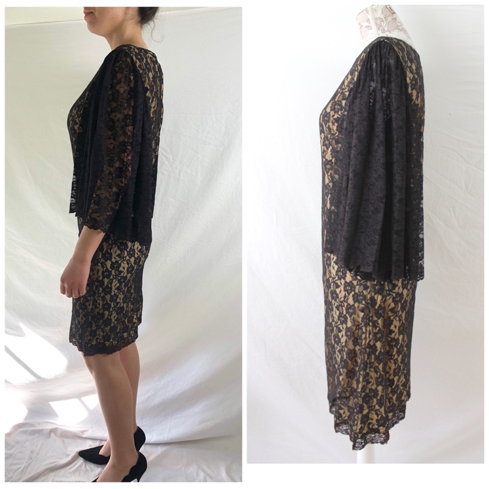 Vintage 60s Black Lace Dress Angel Sleeves Sz 6 - Picture 3 of 8